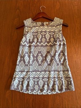 J. McLaughlin Blue and Navy Geometric Sleeveless Top